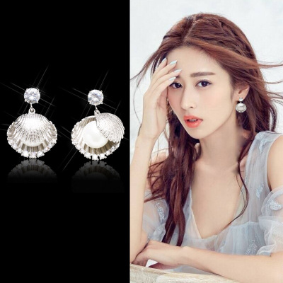 Silver pin shell pearl earringsflash stud earrings  hypoallergenic earrings 