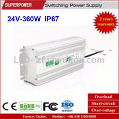 DC 24V360W waterproof LED switching power supply IP67 monitoring adapter