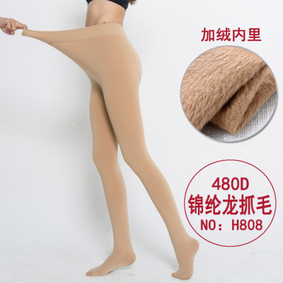 480D Nylon Long hair warm wool plus velvet foot socks light leg artifact stockings wholesale