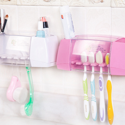Powerful Adhesive Type Multi-Functional Toothpaste Toothbrush Holder Bathroom Wash Supplies Storage Rack