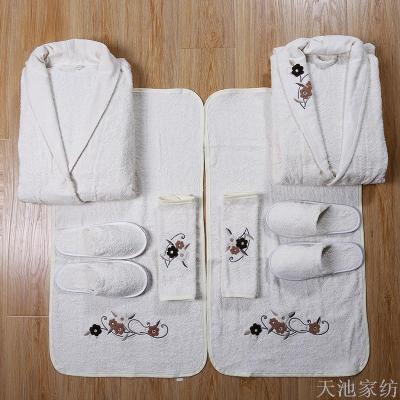 Winter Warm Non-Fading Pure Cotton Towel Material Three-Dimensional Embroidery Hotel Average Size Bathrobe Set Spot