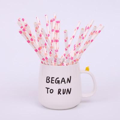 Drink direct sales custom color paper straw pink two-color large dots holiday party decoration disposable pipette