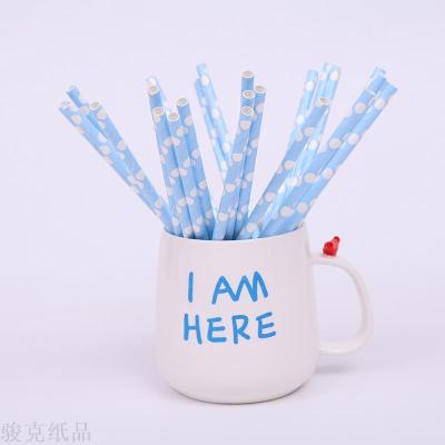 Biodegradable green kraft paper tube light blue dots drinking straw color art wedding banquet pipette
