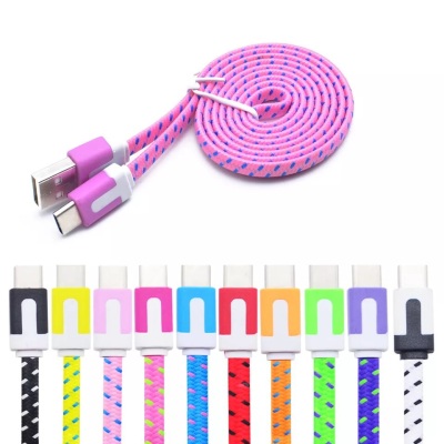 V8 Nylon Flat Braided Data Cable 1m2m3m Mobile Phone Android MicroUSB Universal