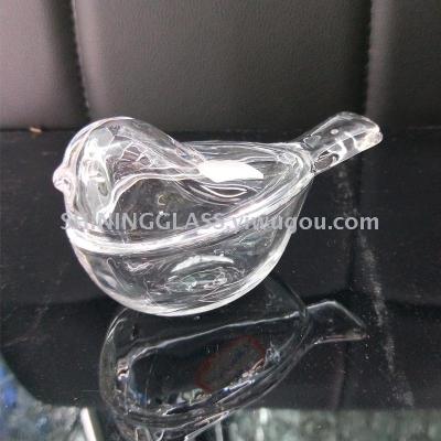 Glass candy with brid design glass bowl with cover 