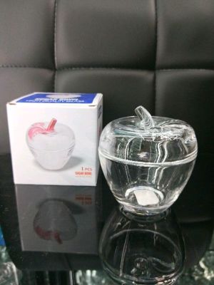 Apple design glass candy bowl with cover