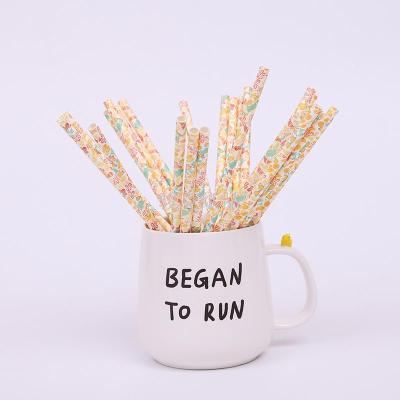 Drink new floral pattern environmentally friendly kraft straw birthday creative disposable paper straws