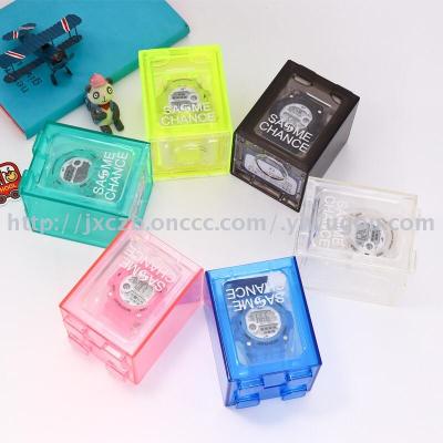 Korean edition transparent piggy bank candy color trend student electronic watch