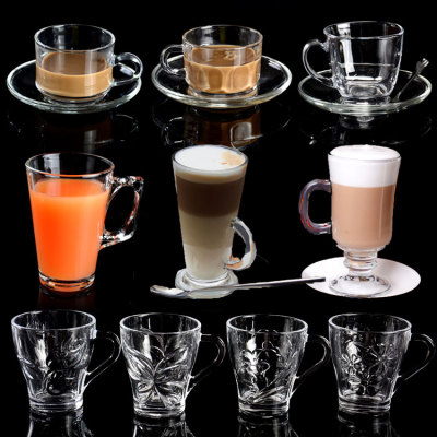 Europe imported a retro minimalist cappuccino cup clear glass hot afternoon tea with cups and saucers