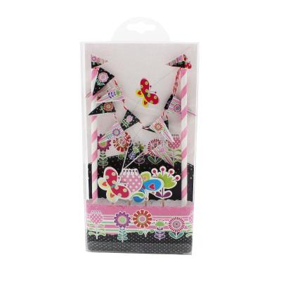 The popular new environmental degradable paper straw string flag suit black butterfly flower paper pipette