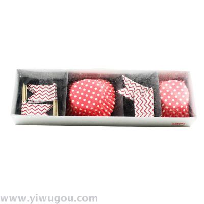 The red polka-dot stripe cupcake cocktail party can customize the cake cup set