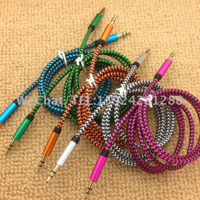 The new 1-meter-colored aluminum alloy snake-grain nylon woven AUX car audio line 3.5mm male to male