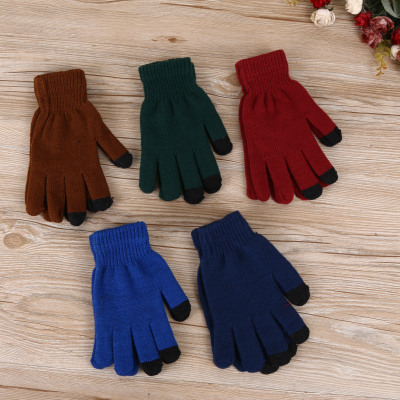 Winter ladies warm out the plush gloves men's monochrome winter warm plush terry gloves.