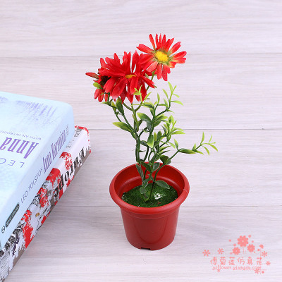Plastic fake flower potted plants decorated with modern artificial flowers decoration.