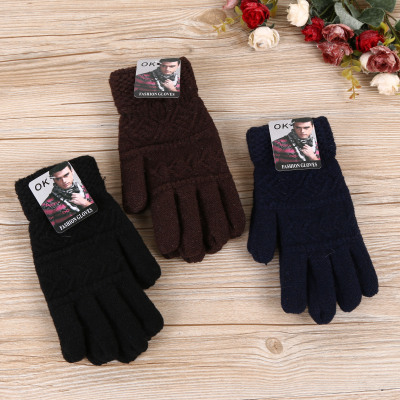 Men's monochrome winter warm five finger plush gloves adult winter warm velvet towel gloves.