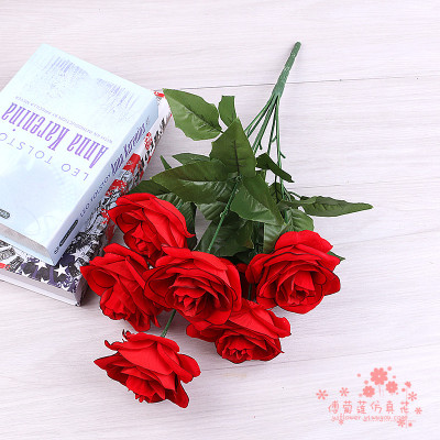 Simulated rose household decoration bouquet large branch living room bedroom red silk cloth  wedding silk flower.
