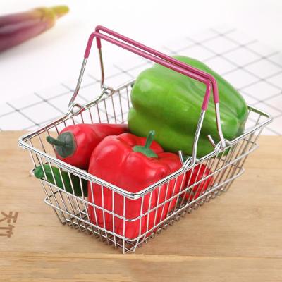 Receive basket mini supermarket shopping hand basket creative desktop metal art receiving children's toys