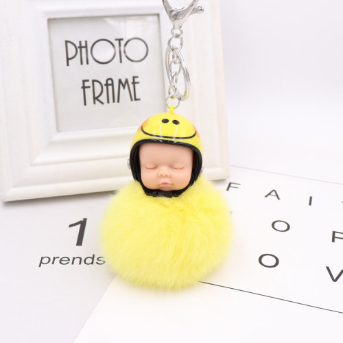 Cute Sleeping Doll Pendant Keychain Sleeping Baby Doll Plush Doll Hair Ball Helmet Motorcycle Cap