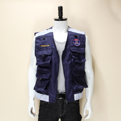 Foreign trade export multi - pocket reflective stripe embroidery custom vest.