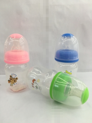 A transparent print of the standard mouth with a clear and transparent stamp with a 70ML juice bottle feeding bottle