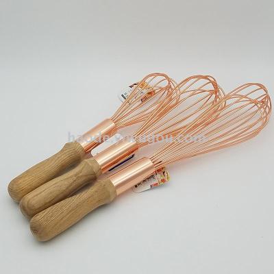 Stainless steel rose gold egg beater oak handle cream milk beater baking supplies