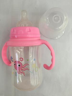 Wide-mouth cartoon printed with handle transparent lid 180ML bottle