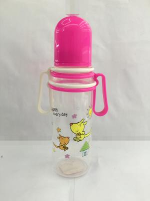 Transparent color bottle cartoon printing two-tone handle solid color cover PP milk bottle 250ML