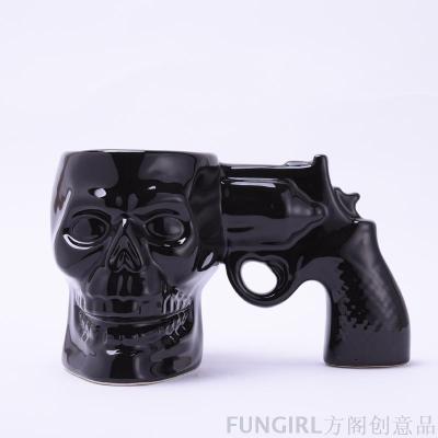 Creative ceramic cup skull pistol ceramic cup skull cup pistol cup