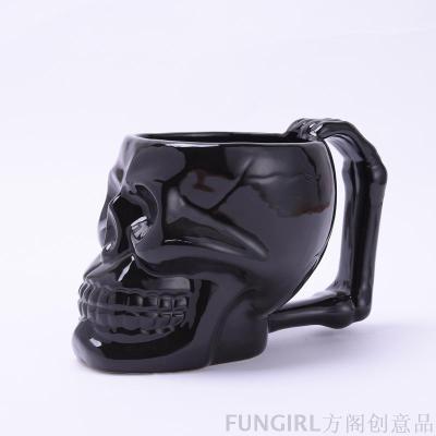 Creative skull ceramic cup mark skull handle cup personalized water cup
