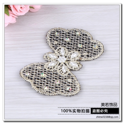 Korean Style Bow with Diamond Bang Sticker Lace Pearl Hook and Loop Fasteners