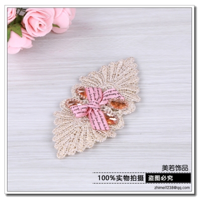 Cute Hair Accessories Headwear Korean Lace Bow Bang Sticker Hook and Loop Fasteners