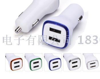 Rocket type dual USB square car filled with color lamp ring LED car foot 2.1 car charger