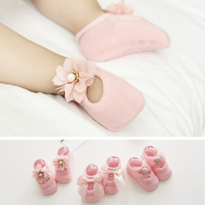 Thin cotton hollowed-out flower hole hosiery baby child baby flooring socks lace bow-tie child socks