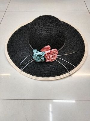 Sun hatter foldable summer Sun hat with big roll edge straw hat sunshade beach hat bow-tie breathable cool hat