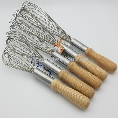 Stainless steel egg beater 8 lines oak handle mixer top grade manual egg beater baking set