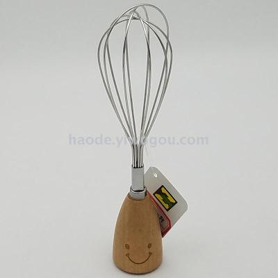 Stainless steel egg beater oak handle egg cream roaster whisk home mini egg beater