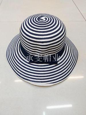 Stripe new female summer hat travel Chesapeake edition fashionable straw hat can fold cycling straw hat beach, anti - uv straw hat