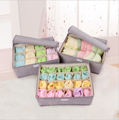Cotton and linen three-piece set storage box underwear socks finishing box household storage box washable