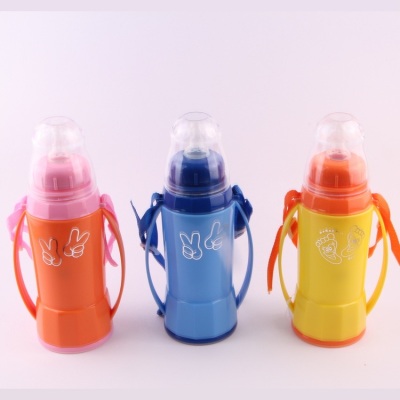 230ML plastic biliary bottle vacuum insulation glass bottles carry rope handle silicone nipples