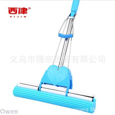 Xinjin mop 308 new blue reinforced stainless steel double row roller retractable rubber cotton suction mop