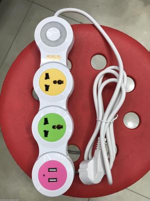 Plug board universal hole with USB socket and wire board with high quality 2 m 16A plug white color