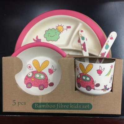 Bamboo Baby Dishes Bowl Cup Plates Sets 5pc/set