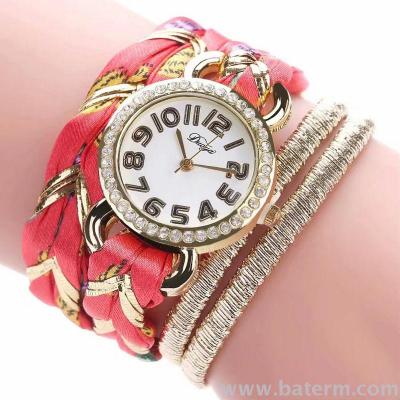 Fashionable hot seller national wind gold ribbon winding 2 ring bracelet watch long belt watch