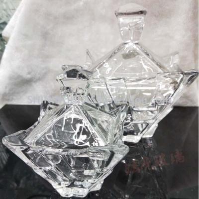 new design glass candy jar with cover,high quiality glass bowl 