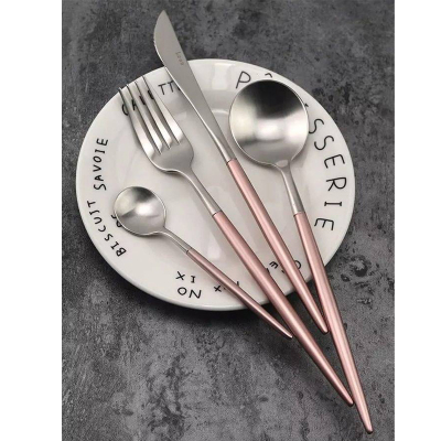 Nordic Style Stainless Steel Steak Knife and Fork Western Dinner Set Creative Household Western Style Soup Spoon Pink Black Blue and White Series