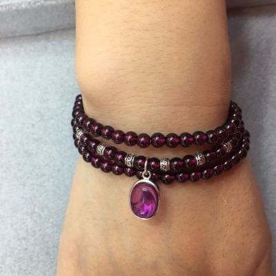 India imported natural garnet purple tooth black creative independent design of versatile 3-ring bracelet