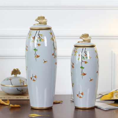 Handicraft ginkgo biloba ceramic storage jar household ornaments small size