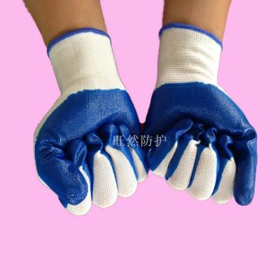 Ding qing Lao bao gloves wearing gloves with rubber gloves, white cotton, blue tin and rubber gloves