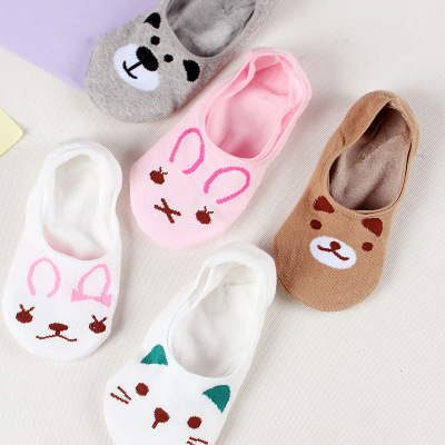  summer hot style female socks cute animal head fashion invisible socks breathable silica gel anti-skid sock