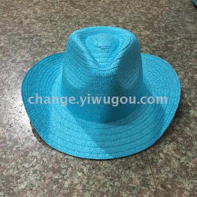 Child straw hat blue paper straw hat cowboy hat on Easter hat